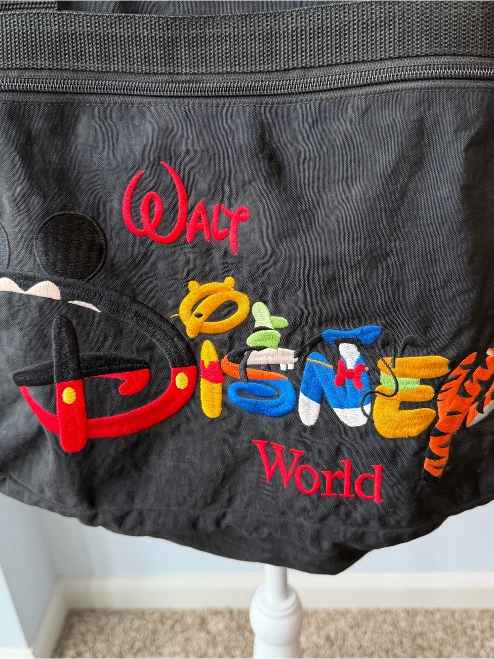 Vintage Walt Disney World Large Nylon Tote Bag Mickey Pooh Tigger